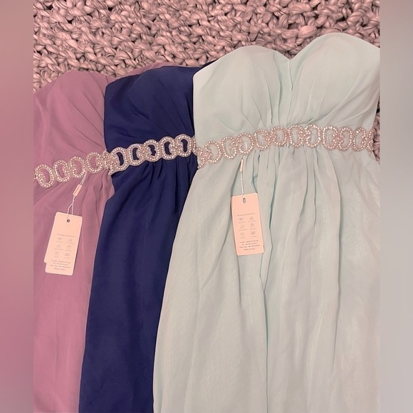 Blue Strapless High Low Bridesmaid Dresses Wedding Event Party Gowns - Picture 4 of 12